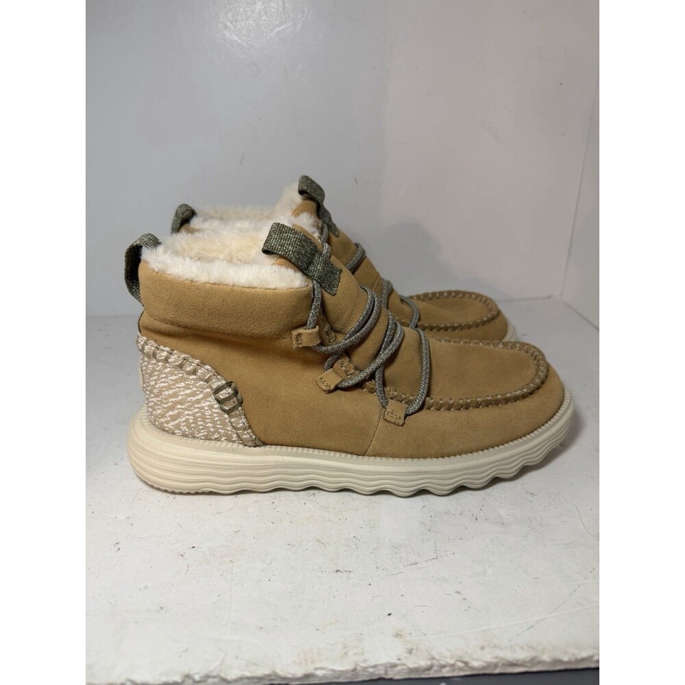 Hey Dude Reyes Suede Boot Womans 8 Brown Beige Slip On Comfort Shoes